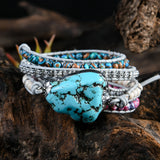 Leather Wrap Bracelet with Natural Stones Chain Beaded Strand Boho Jewelry