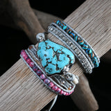 Leather Wrap Bracelet with Natural Stones Chain Beaded Strand Boho Jewelry
