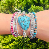 Leather Wrap Bracelet with Natural Stones Chain Beaded Strand Boho Jewelry
