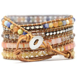 5X Wrap Bracelet Pearl Mix Stone Leather Bracelet with Shell Pendant