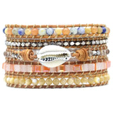 5X Wrap Bracelet Pearl Mix Stone Leather Bracelet with Shell Pendant