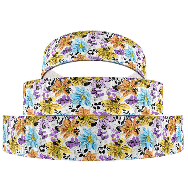 Autumn Flower Pumpkin Leaves Printed Grosgrain Ribbon Roll 22MM 25MM 38MM