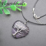 Natural Stone Heart Necklace Pendant - Amethyst Rose Quartz Green Aventurine