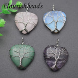 Natural Stone Heart Necklace Pendant - Amethyst Rose Quartz Green Aventurine