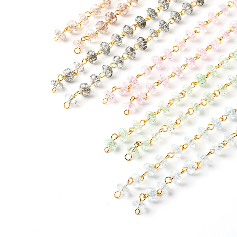 5m Beaded Chain Crackle Glass Beads Chain for DIY Bracelets Necklace Ankles