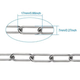 5m 304 Stainless Steel Paperclip Chains, Unwelded, Link: 17x7x1.6mm