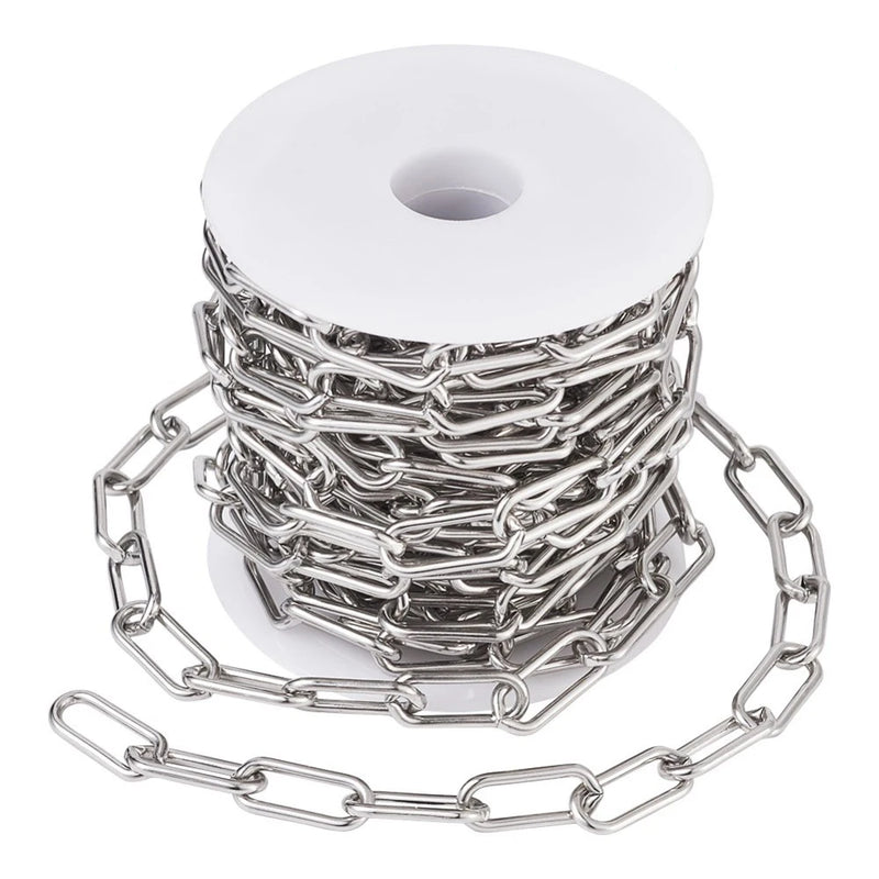 5m 304 Stainless Steel Paperclip Chains, Unwelded, Link: 17x7x1.6mm