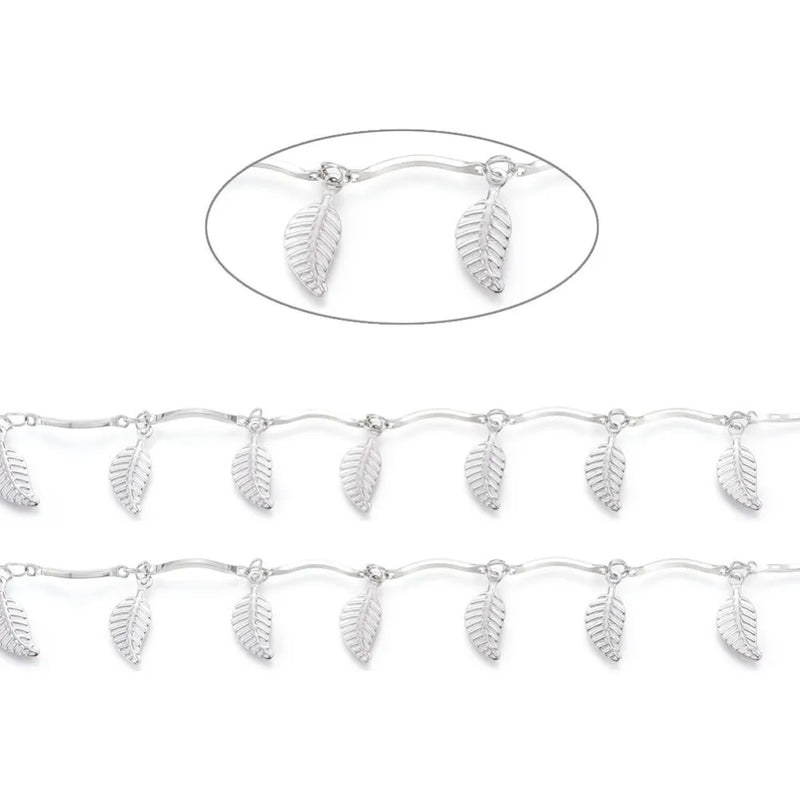 5m 304 Stainless Steel Scalloped Bar Link Chain with Charms, Stainless Steel