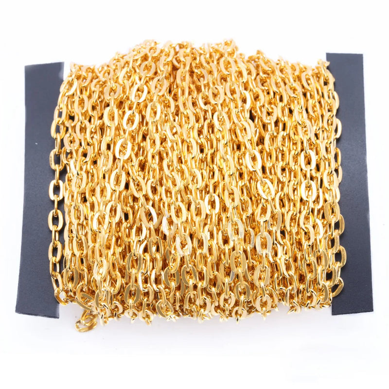 5m 2x3mm 3x4mm Necklace Chains Rhodium/Silver/Gold/Bronze Flat Open Link Chain