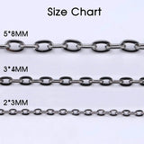 5m 2x3mm 3x4mm Necklace Chains Rhodium/Silver/Gold/Bronze Flat Open Link Chain