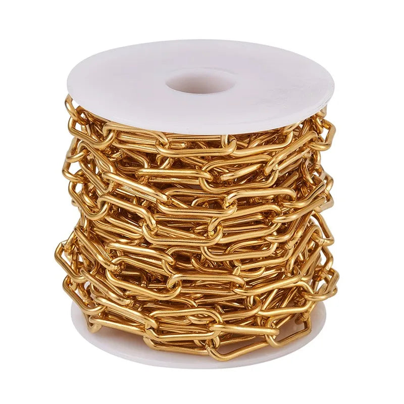 304 Stainless Steel Paperclip Link Chains 5m/Roll DIY Jewelry Making 17x7x1.6mm