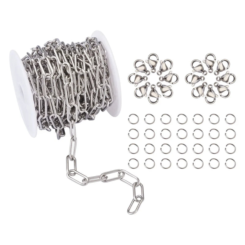 5m Stainless Steel Chain Bracelets Necklaces DIY Kit with Clasps