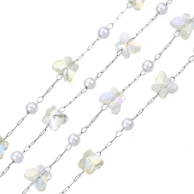 Glass Pearl Beaded Chains Stainless Steel Chains for DIY Jewelry Making