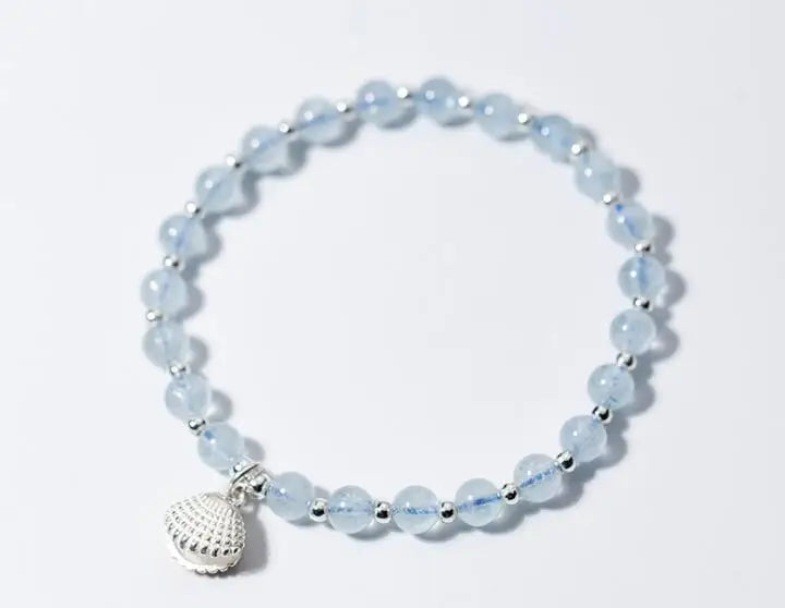 925 Silver Shell Pearl & Aquamarine Anklet Bracelet