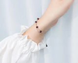 925 Sterling Silver Garnet Stone Chain Bracelet LS652