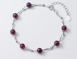 925 Sterling Silver Garnet Stone Chain Bracelet LS652