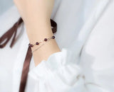 925 Sterling Silver Garnet Stone Chain Bracelet LS652