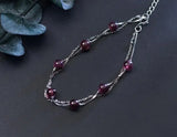 925 Sterling Silver Garnet Stone Chain Bracelet LS652