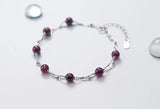 925 Sterling Silver Garnet Stone Chain Bracelet LS652