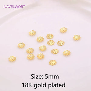 18K Plating Brass Flower Bead Caps 5mm 6mm 8mm, DIY Jewelry Making Accessories