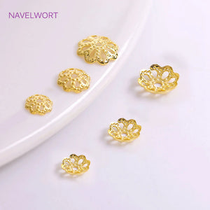 18K Plating Brass Flower Bead Caps 5mm 6mm 8mm, DIY Jewelry Making Accessories