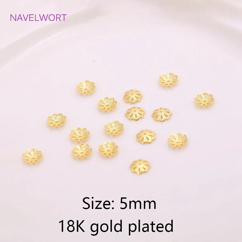 18K Plating Brass Flower Bead Caps 5mm 6mm 8mm, DIY Jewelry Making Accessories