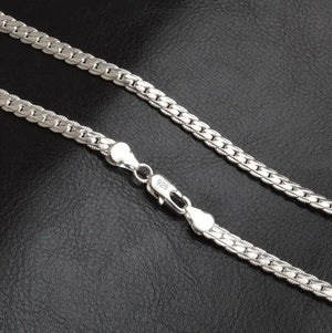 925 Silver Plated Unisex Flat Snake Link Chain Necklace Lobster Clasp