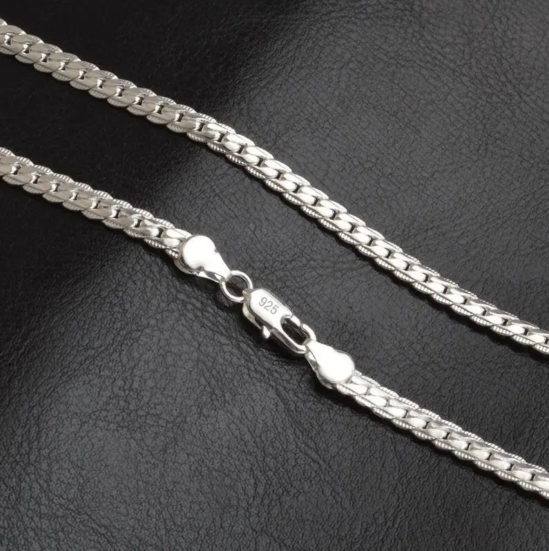 925 Silver Plated Unisex Flat Snake Link Chain Necklace Lobster Clasp