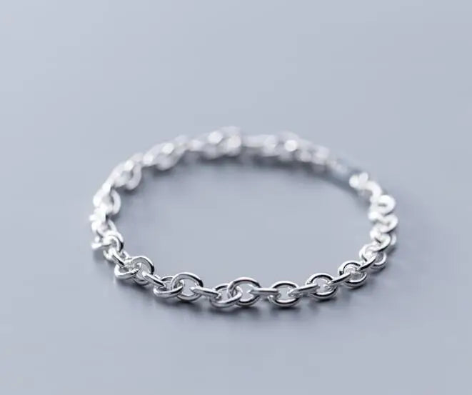 925 Sterling Silver Oval Circle Chain Bracelet Chunky C-S3034