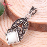 5mm Cube Square Agates Shell CZ Crystal Marcasite Tibetan Silvers Pendant