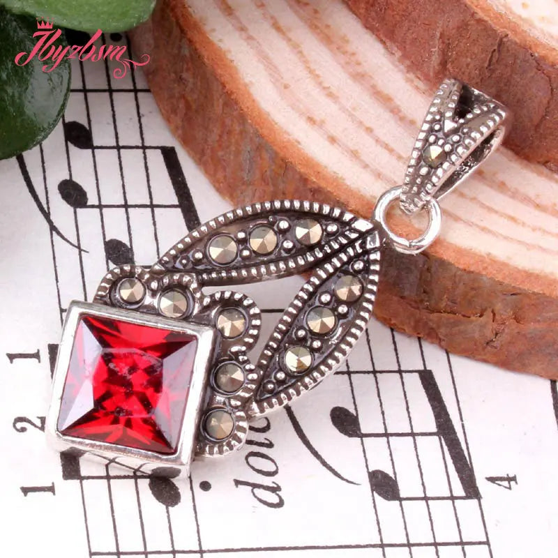 5mm Cube Square Agates Shell CZ Crystal Marcasite Tibetan Silvers Pendant