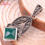 5mm Cube Square Agates Shell CZ Crystal Marcasite Tibetan Silvers Pendant