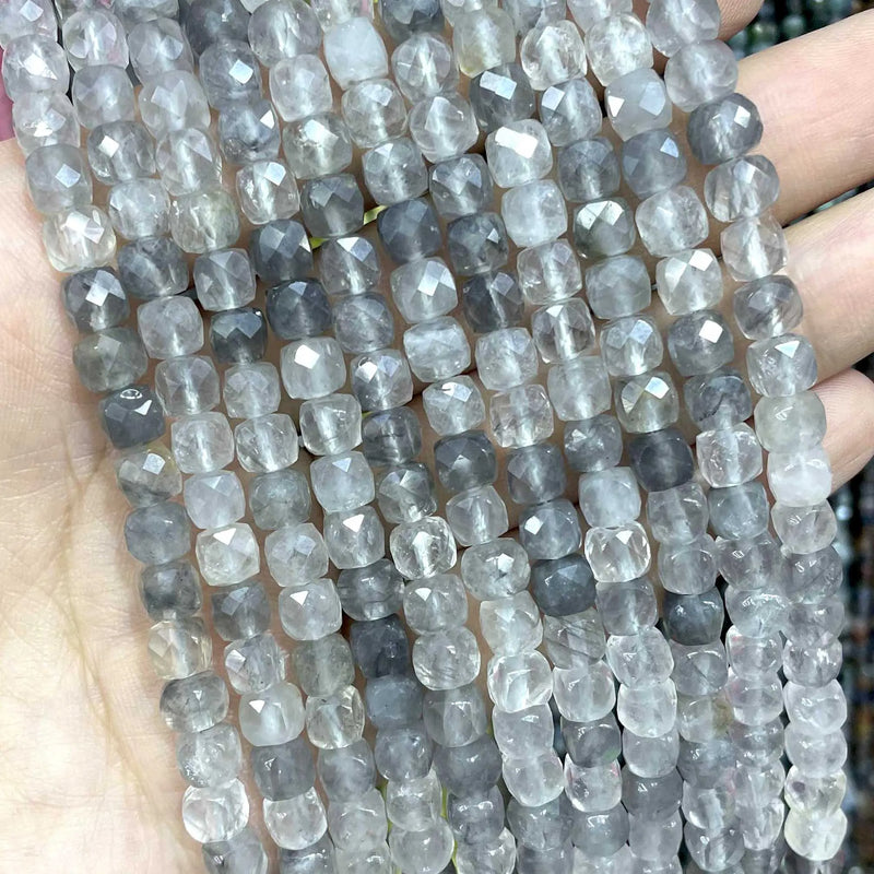 5mm Faceted Grey Cloud Quartz Cube Spacer Beads for Jewelry Making