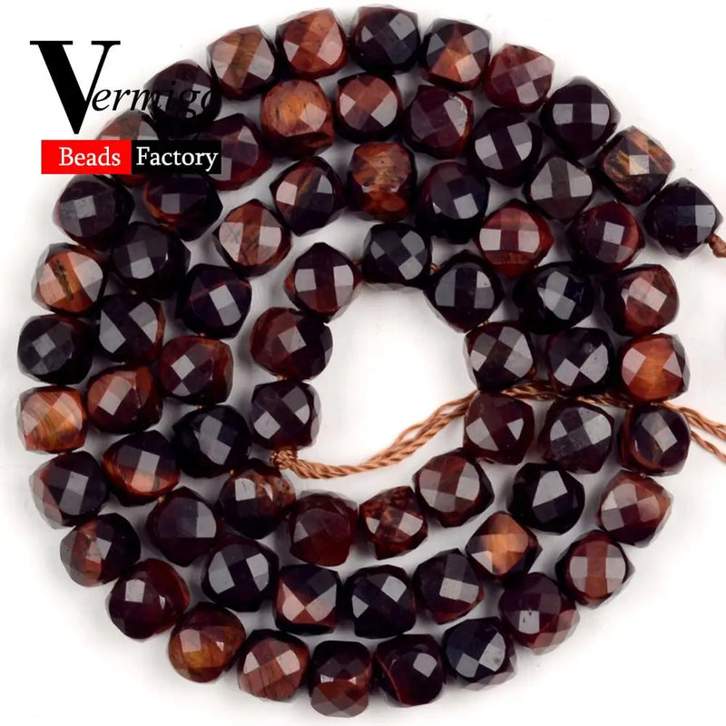 5mm Faceted Red Tiger Eye Square Beads for Jewelry Making