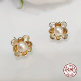 5mm Freshwater Pearl 925 Silver Flower Stud Earrings Daily OL Jewelry