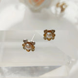 5mm Freshwater Pearl 925 Silver Flower Stud Earrings Daily OL Jewelry