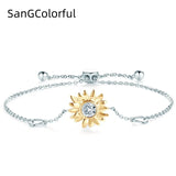 5mm Moissanite Sunflower Bracelet 925 Sterling Silver Adjustable Heart Bracelet