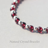 925 Sterling Silver Natural RED Garnet Stone Bracelet with Polished Ball Bead