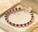 925 Sterling Silver Natural RED Garnet Stone Bracelet with Polished Ball Bead
