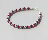 925 Sterling Silver Natural RED Garnet Stone Bracelet with Polished Ball Bead