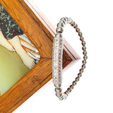 Stainless Steel Beads Bracelet with CZ Bar for Women