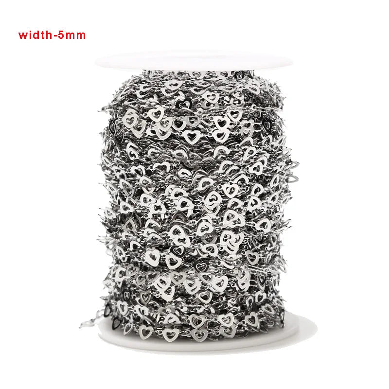 5mm Stainless Steel Hollow Heart Link Chains for DIY Jewelry Making