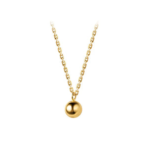 18K Plated Real Sterling Silver Polished Round Lucky Ball Pendant Necklace
