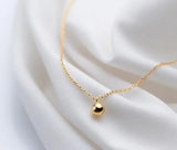 18K Plated Real Sterling Silver Polished Round Lucky Ball Pendant Necklace
