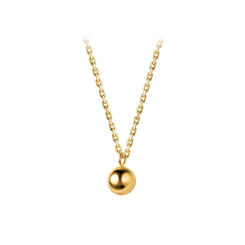 18K Plated Real Sterling Silver Polished Round Lucky Ball Pendant Necklace