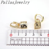 Silver Lock Dangle Earrings CZ Crystal Paved Women's Jewelry