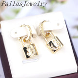 Silver Lock Dangle Earrings CZ Crystal Paved Women's Jewelry