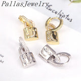 Silver Lock Dangle Earrings CZ Crystal Paved Women's Jewelry