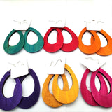 5 Pairs 6cm Drop Wood Earrings Mixed Colors
