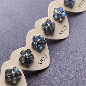 Labradorite Flower Copper Stud Earrings for Women - 5Pairs